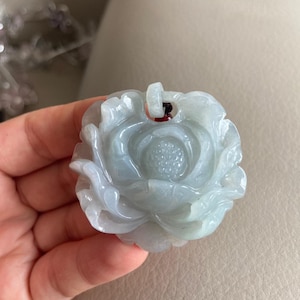 Flower Jadeite Jade Pendant, Light Green, Natural Grade A Type A Jade, Burmese Myanmar Gemstones, Jewelry, Necklace