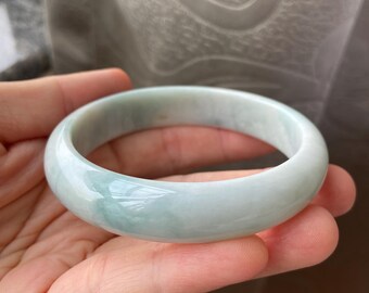Jade Bangle 60.2mm (2.37"), Round Shape, Light Green Jadeite Jade Bracelet  --  Certified Grade A Jade, Burmese Gemstones Jewelry