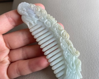 Jadeite Jade Comb, Light Green, Natural Grade A Jade, Burma Burmese Gemstones, Handmade Carved Accessory