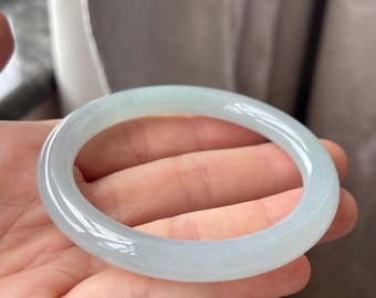 Jade Bangle 54.9mm (2.16"), Round Shape, Light Green, Jadeite Bracelet, Certified Grade A Jade, Myanmar Burmese Gemstone Jewelry
