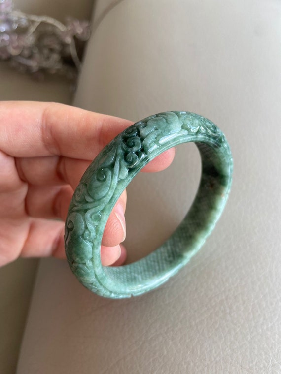 天然ジェダイト ひすい 翡翠 バングル ブレスレット Jade Bangle