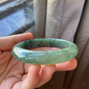 Jade Bangle 58.5mm (2.3"), Green Natural Jadeite Bracelet Bangle in Round Shape, Certified Jade Grade A Jade, Burma Gemstone, Jewelry image 8