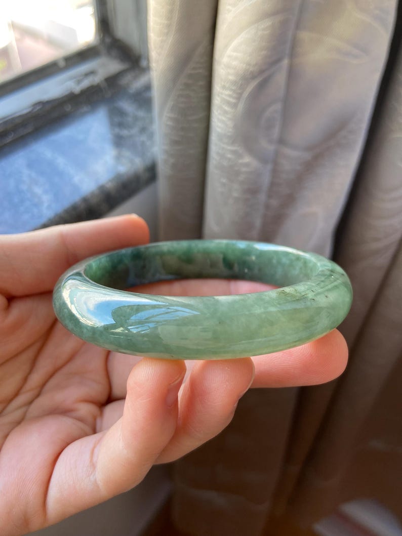 Jade Bangle 58.5mm (2.3"), Green Natural Jadeite Bracelet Bangle in Round Shape, Certified Jade Grade A Jade, Burma Gemstone, Jewelry image 8