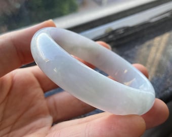 Brazalete de jade de 53,0 mm (2,09"), forma ovalada, verde claro y blanco, pulsera de jadeíta, jade de grado A certificado, piedras preciosas birmanas, joyería
