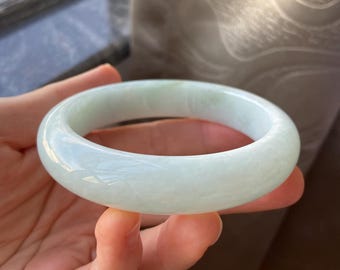 Jade Bangle 60.8mm (2.39"), Round Shape, Light Green, Natural Jadeite Bracelet, Certified Grade A Jade, Myanmar Burmese Burma Gemstones