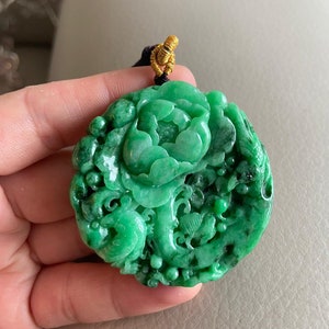 Pendentif jade jadéite fleur et oiseau, vert clair, jade naturel de qualité A non traité, pierres précieuses birmanes, bijoux, collier