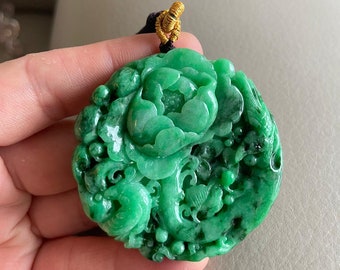 認定された手彫りの緑の天然ミャンマービルマ翡翠ジェダイト鳥花