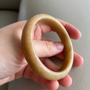 Jade Bangle 58.6mm (2.31&quot;), Round Shape, Yellow Brown, Jadeite Bracelet, Natural Grade A Type A Jade, Burmese Gemstones, Jewelry