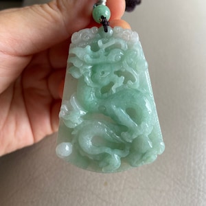 Chinese Dragon Jadeite Jade Pendant, Light Green, Natural Grade A Jade, Burma Myanmar Gemstones, Jewelry, Necklace