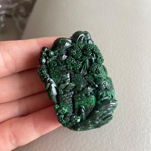 Carved Landscape Jadeite Jade Pendant, Chinese Style Scenery, Bridge Mountain Tree, Natural Type A Grade A Jade, Burmese Gemstone, Necklace
