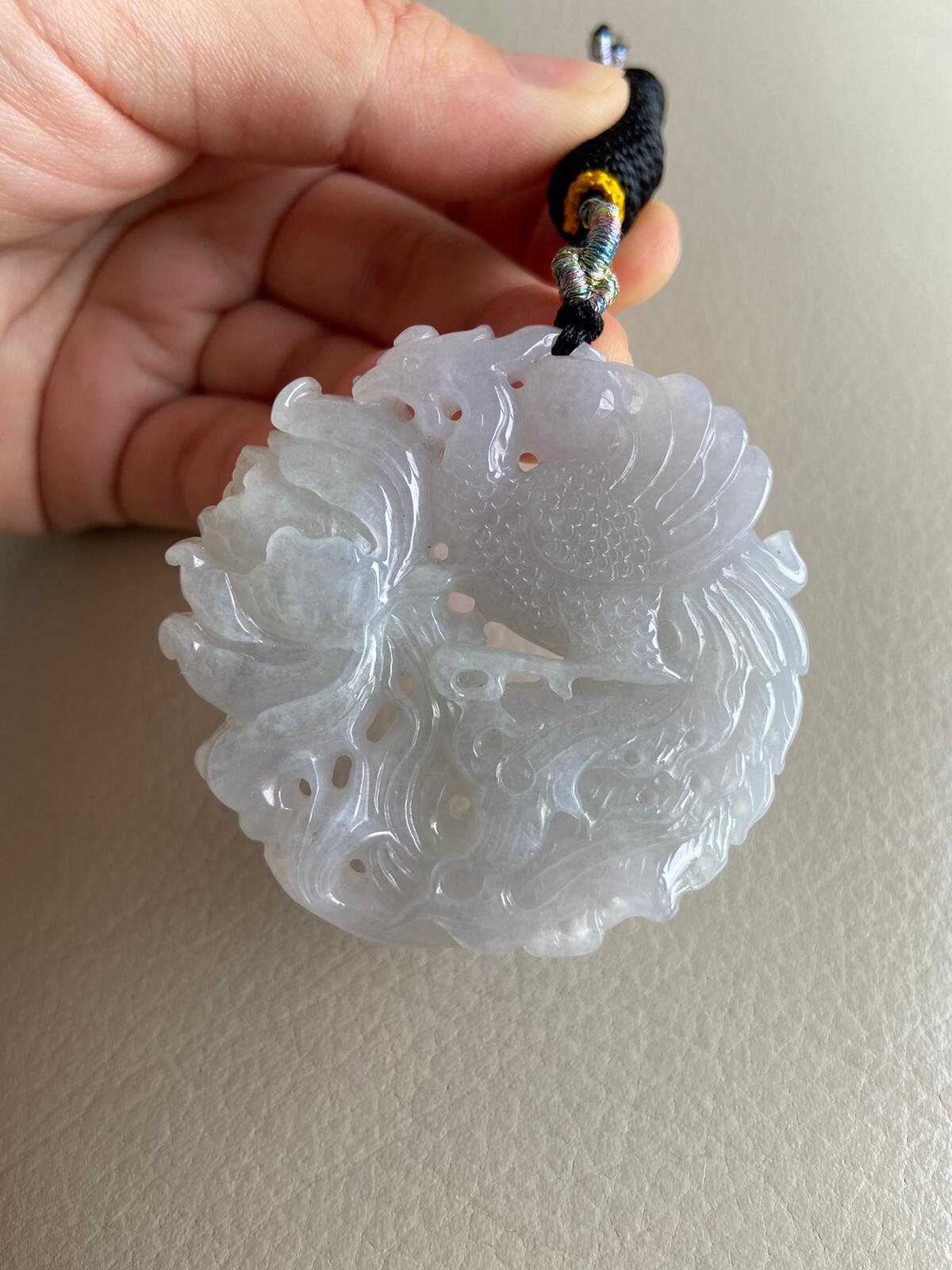gojade Certified Green Pale Lavender 100% Natural A Jade Jadeite Pendant Phoenix