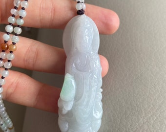 GuanYin Jadeite Pendant for Necklace, Light Green, Natural Grade A Jade, Untreated Burma Gemstone, Jewelry