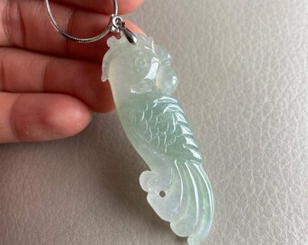 認定された手彫りの緑の天然ミャンマービルマ翡翠ジェダイト鳥花