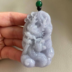 Chinese Dragon Jadeite Jade Pendant, Light Lavender, Natural Grade A Jade, Burma Myanmar Gemstones, Chinese Carving Jewelry, Accessory