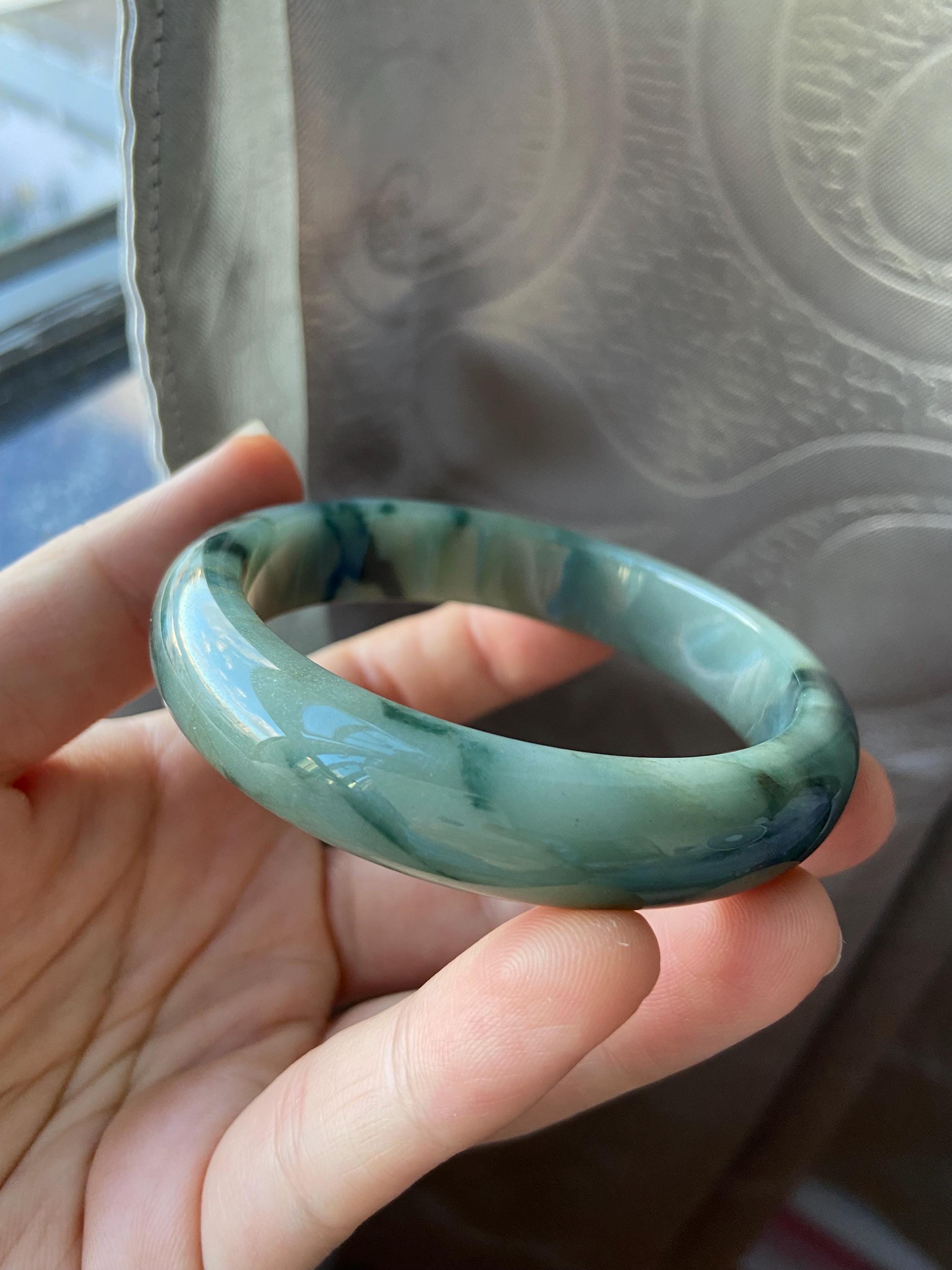 翡翠バングル 57.5 mm (2.26インチ)、ラウンドシェイプ、グリーン