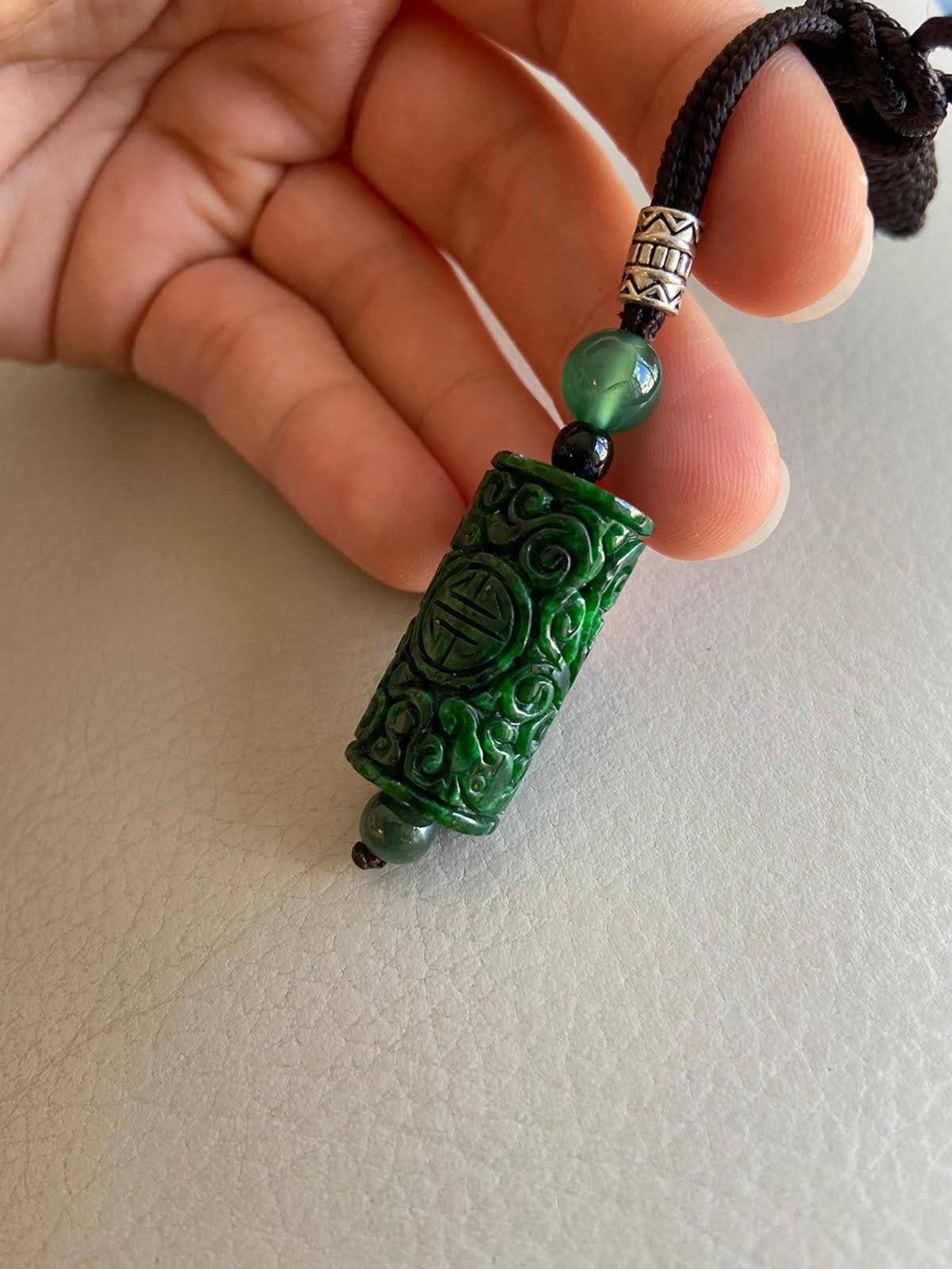 Antique Style Carved Jade Pendant for Necklace Green Natural Etsy