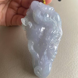 Chinese Dragon Jadeite Jade Pendant, Light Lavender, Natural Grade A Jade, Burma Myanmar Gemstones, Chinese Carving Jewelry, Accessory