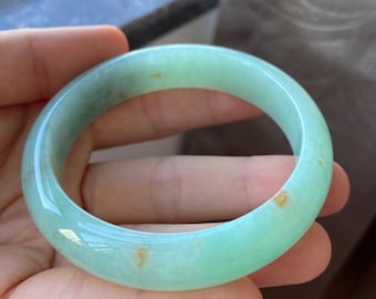 Jade Bangle 57.4mm (2.26"), Round Shape, Green, Natural Jadeite Bracelet, Certified Grade A Jade, Myanmar Gemstones Jewelry