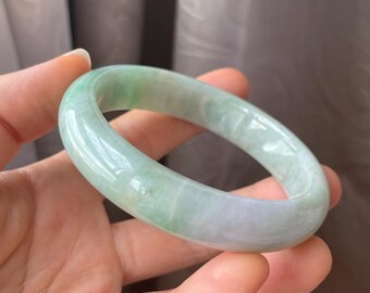 Jade Bangle 57.7mm (2.27"), Round Shape, Light Green, Natural Jadeite Bracelet, Certified Grade A Jade, Myanmar Burmese Gemstones Jewelry