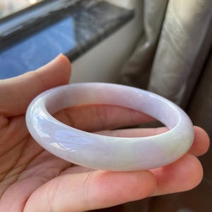 Jade Bangle 58.3mm (2.29"), Round Shape, Light Lavender & Green, Natural Jadeite Bracelet, Certified Grade A Jade, Myanmar Burmese Gemstones