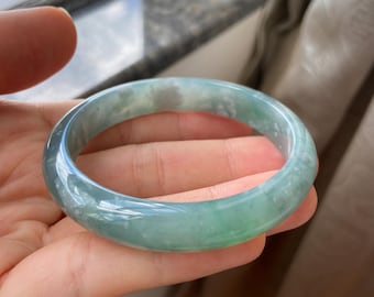 Jade Bangle 51.7mm (2.03"), Round Shape, Light Green, Jadeite Bracelet, Certified Grade A Jade, Myanmar Burmese Gemstone Jewelry JadeiteRoom