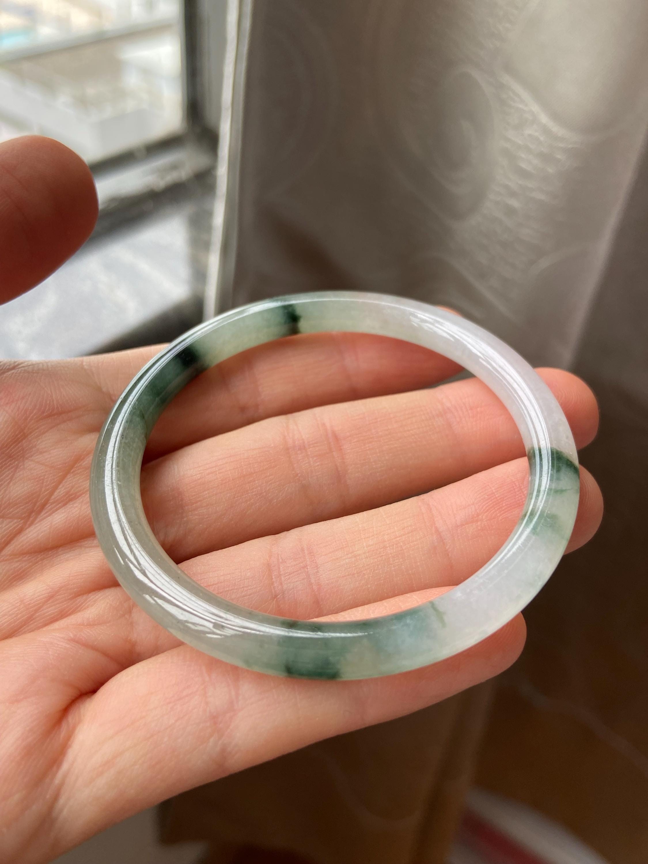 Bracelet Jonc En Jadéite Verte Transparente - Diamètre 53,8 Mm, Pierre Naturelle Non Traitée, Neuf Sans Boîte