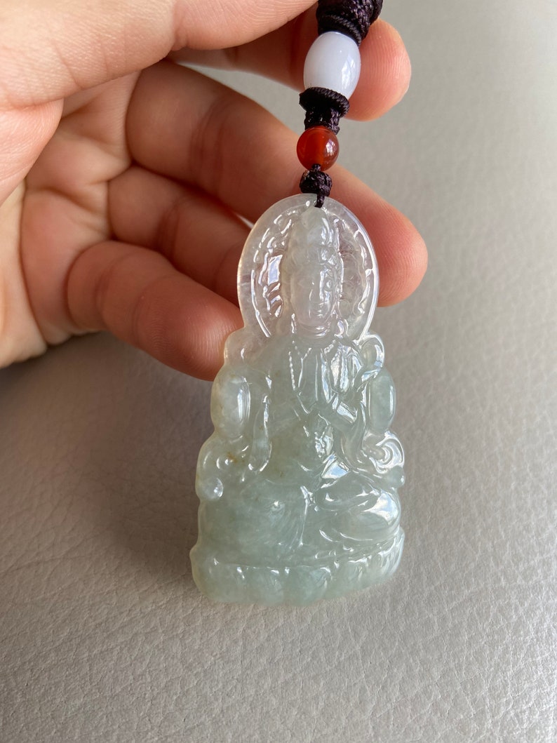 Untreated Chinese Vintage Myanmar Gemstone Natural Grade A Jade Certified Icy Light Green Guan Yin Jadeite Pendant for necklace