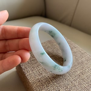 Jade Bangle 54.0mm (2.13&quot;), Oval Shape, Light Green, Natural Jadeite Bracelet, Certified Grade A Jade, Myanmar Gemstone, Jewelry