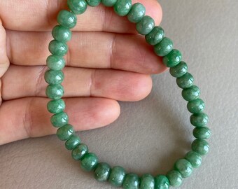 7mm Jadeite Jade Beaded Bracelet, Light Green, Natural Grade A