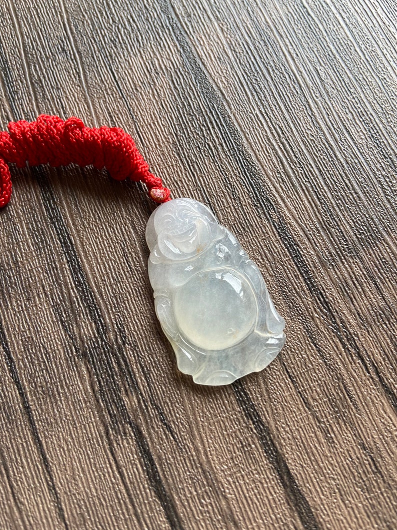 Burmese Gemstone Chinese Vintage Carving Laughing Buddha Jadeite Pendant for Necklace Icy Translucent Natural Grade A Jade Certified