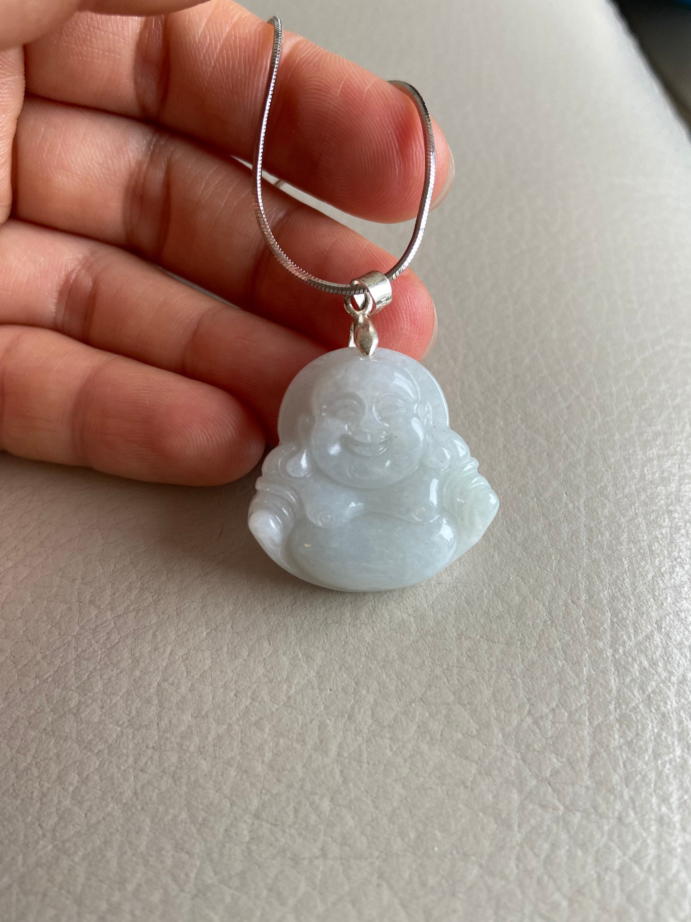 仏陀翡翠ペンダント、ライトグリーン、天然グレードA翡翠、ビルマ