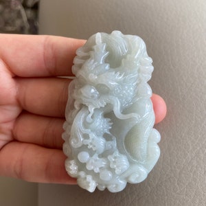 Chinese Dragon Jadeite Pendant, Light Green, Natural Grade A Jade Untreated, Certified, Myanmar Burmese Carving Gemstones Jewelry