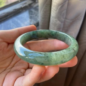 Jade Bangle 58.5mm (2.3"), Green Natural Jadeite Bracelet Bangle in Round Shape, Certified Jade Grade A Jade, Burma Gemstone, Jewelry image 5