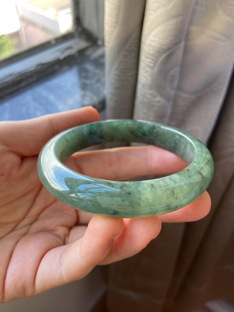 Jade Bangle 58.5mm (2.3"), Green Natural Jadeite Bracelet Bangle in Round Shape, Certified Jade Grade A Jade, Burma Gemstone, Jewelry image 5