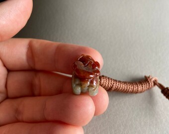 中国産貔貅（ひきゅう）翡翠ペンダント、黄褐色、天然グレードA翡翠