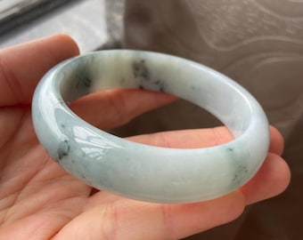 Jade Bangle 59.2mm (2.33"), Round Shape, Light Green, Jadeite Bracelet, Certified Grade A Jade, Myanmar Burmese Gemstone Jewelry JadeiteRoom