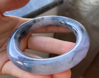 Jade Bangle 58.2mm (2.29"), Round Shape, Lavender & Smoky Gray, Natural Jadeite Bracelet, Certified Grade A Jade, Burmese Burma Gemstones