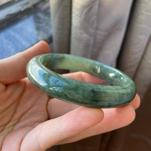 Jade Bangle 58.5mm (2.3"), Green Natural Jadeite Bracelet Bangle in Round Shape, Certified Jade Grade A Jade, Burma Gemstone, Jewelry image 11