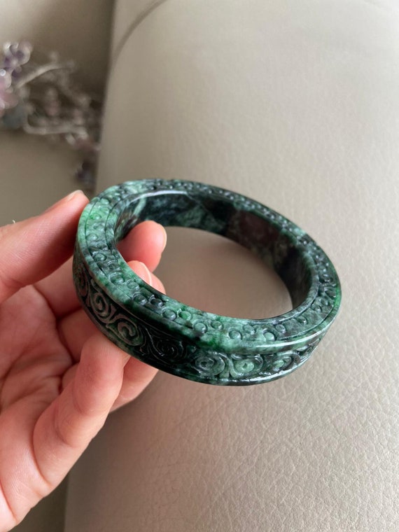 女性用本物の青翡翠バングルブレスレット、ナチュラルなレトロ中国風