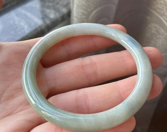 Jade Bangle 54.5mm (2.15"), Round Shape, Light Green, Jadeite Bracelet, Certified Grade A Jade, Burmese Myanmar Gemstones