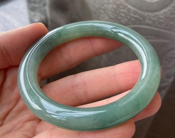 Jade Bangle 52.8mm (2.08"), Round Shape, Light Green, Jadeite Bracelet, Certified Grade A Jade, Myanmar Burmese Gemstone Jewelry JadeiteRoom