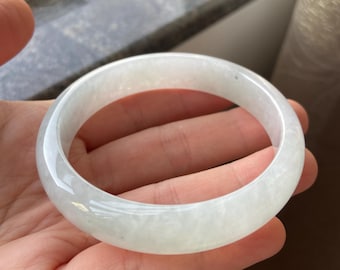 Jade Bangle 57.6mm (2.27"), Round Shape, Light Green, Natural Jadeite Bracelet, Certified Grade A Jade Untreated, Burmese Gemstones Jewelry