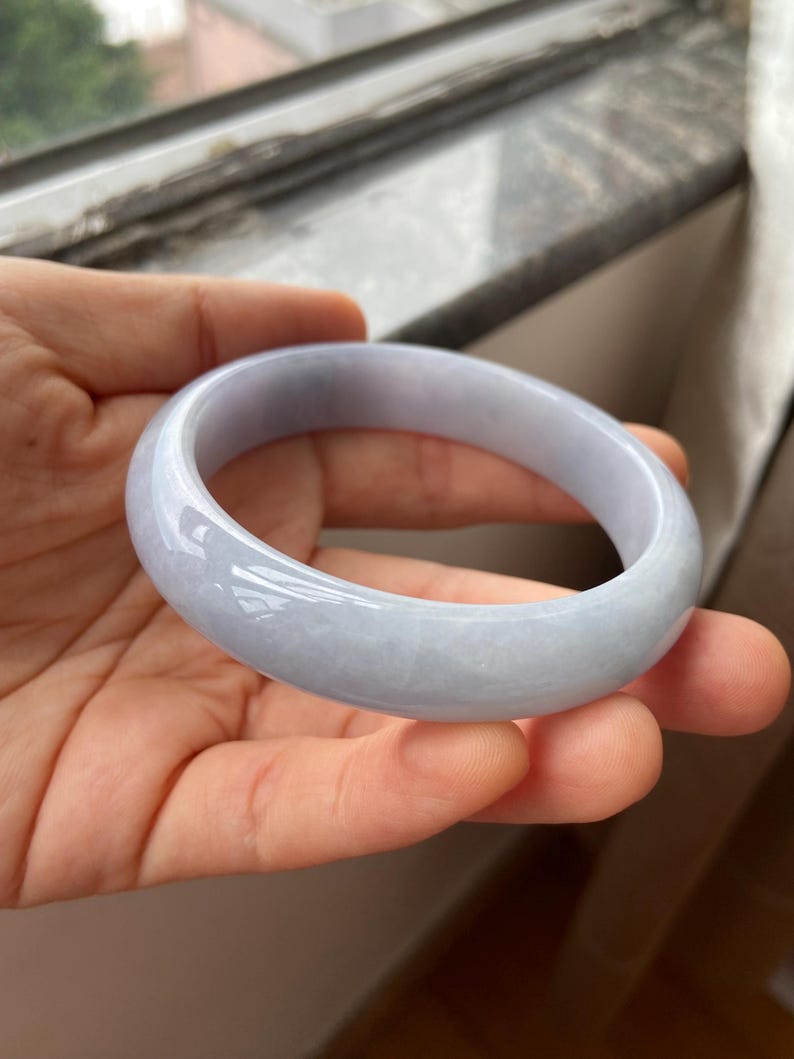 Jade Bangle 58.8mm (2.31"), Round Shape, Light Lavender, Natural Jadeite Bracelet, Certified Grade A Untreated Jade, Jewelry image 5