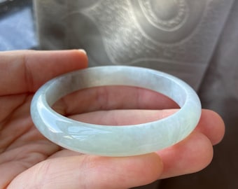 Jade Bangle 52.8mm (2.08"), Round Shape, Light Green, Natural Jadeite Bracelet, Certified Grade A Jade, Burma Burmese Gemstones Jewelry
