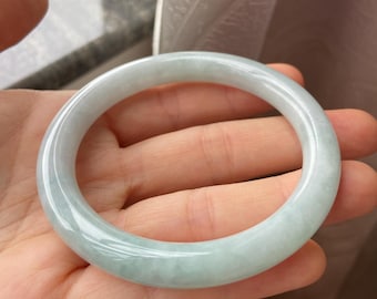 Jade Bangle 56.0mm (2.20"), Round Shape, Light Green, Natural Jadeite Bracelet, Certified Grade A Jade, Myanmar Burma Gemstones Jewelry