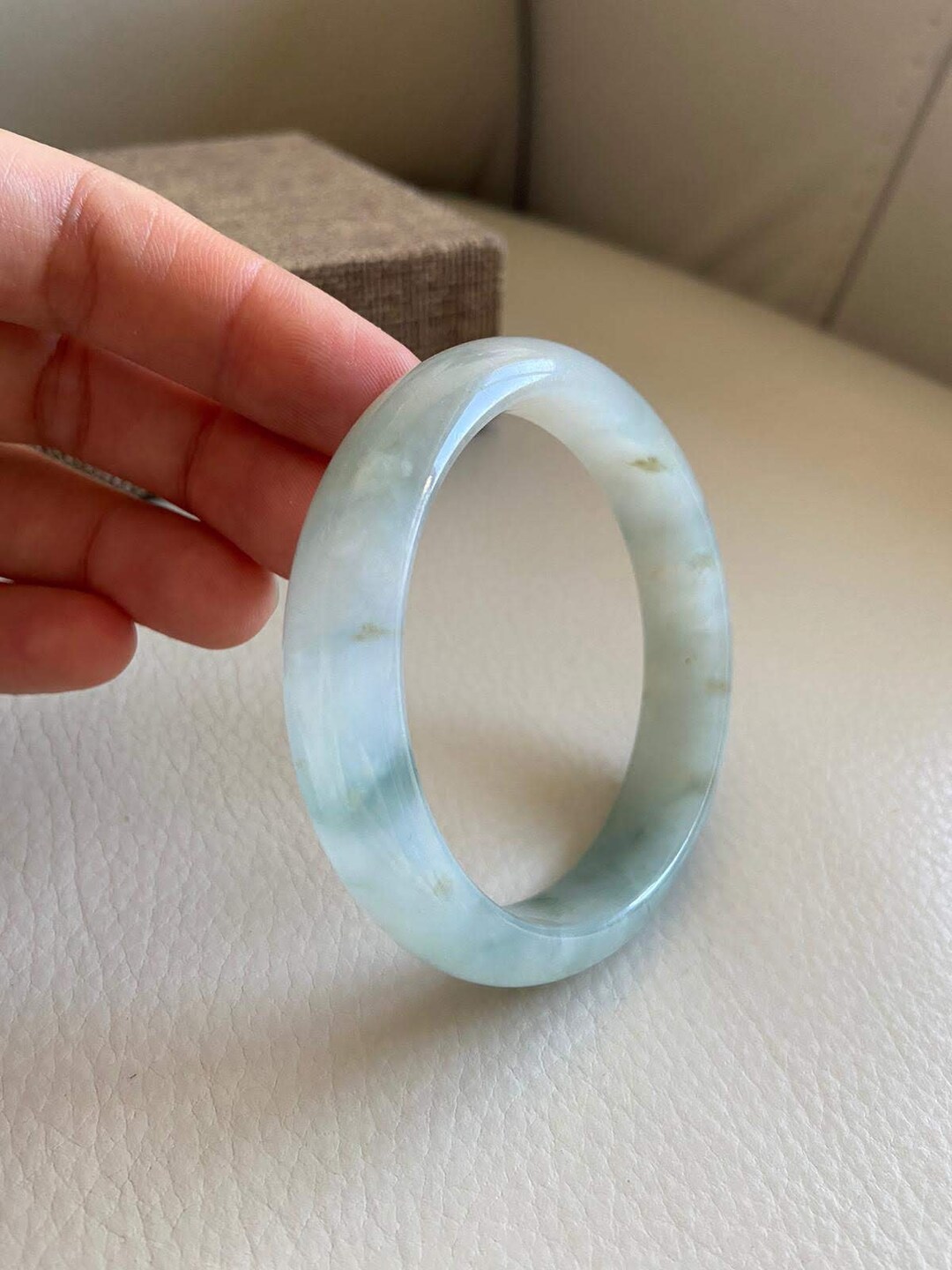 Jade Bangle Round Shape, Light Green Yellow Brown