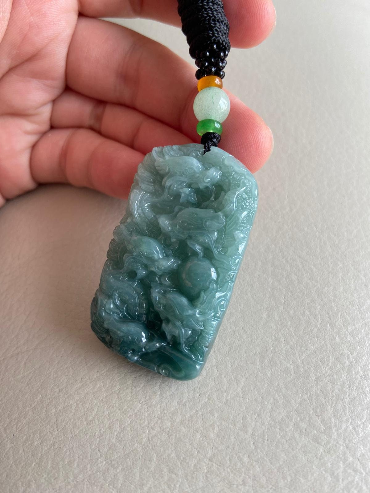 中国龍翡翠ペンダント、グリーン、天然グレードA翡翠、認定