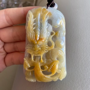 Chinese Dragon Jade Pendant, Green & Yellow Brown, Natural Grade A Jade, Burma Myanmar Gemstone, Chinese Carving Jadeite Pendant Jewelry