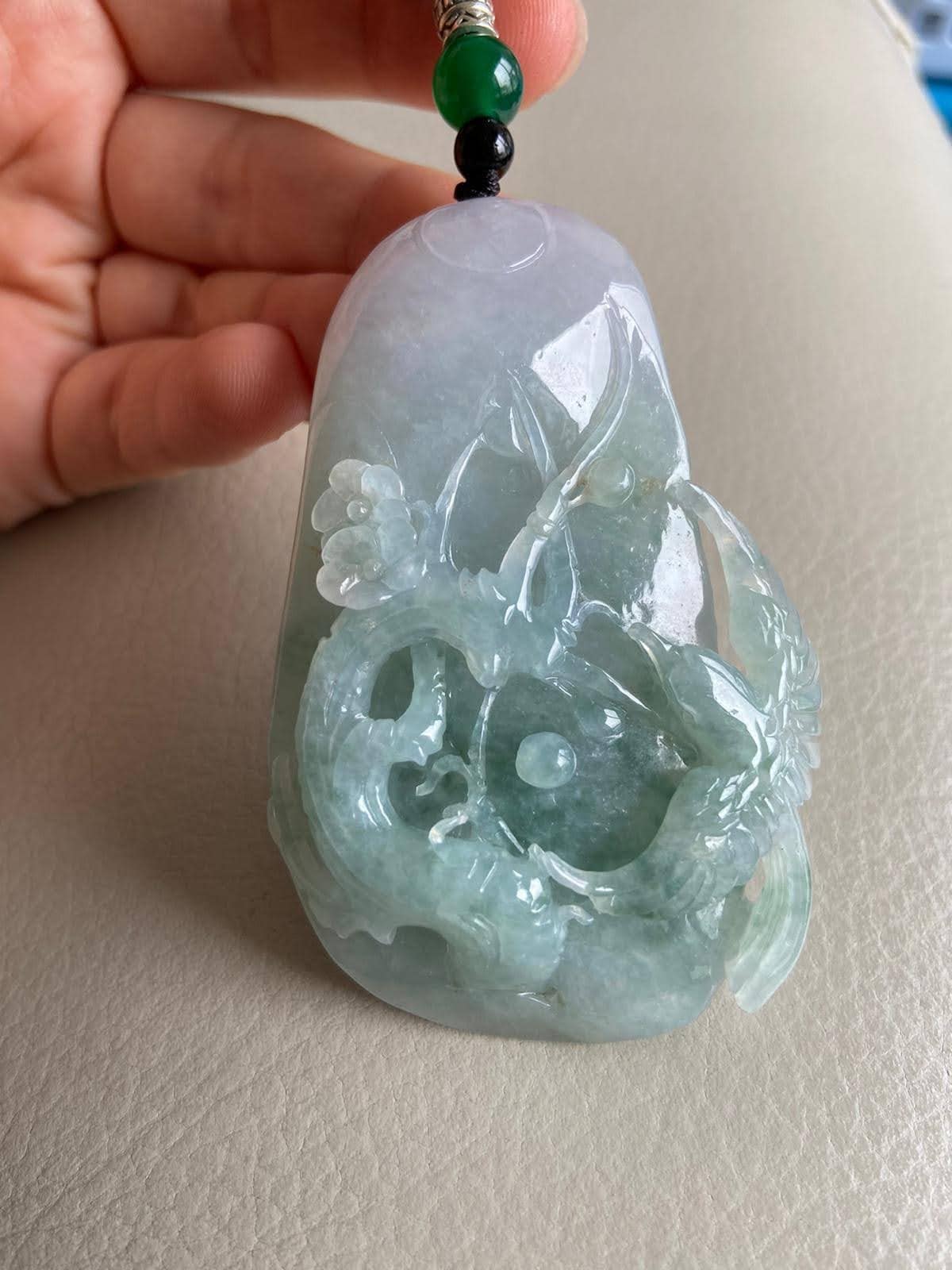 幸運の輝く鳥と花、ネックレス用翡翠ペンダント、天然グレードA翡翠