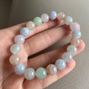 Multi Color Jadeite Jade Bead Bracelet, Light Green Yellow Brown, Natural Grade A Jade, Burma Burmese Gemstones Jewelry